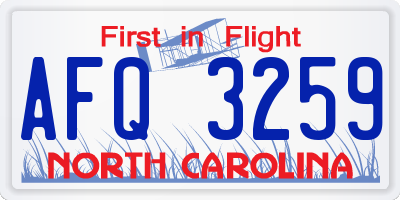 NC license plate AFQ3259