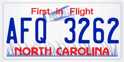 NC license plate AFQ3262