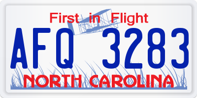 NC license plate AFQ3283