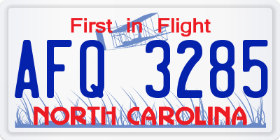 NC license plate AFQ3285