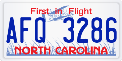 NC license plate AFQ3286