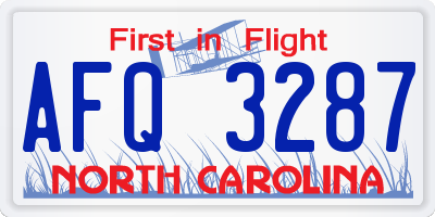 NC license plate AFQ3287