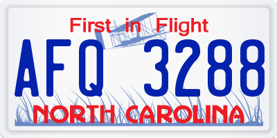 NC license plate AFQ3288