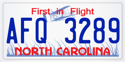 NC license plate AFQ3289