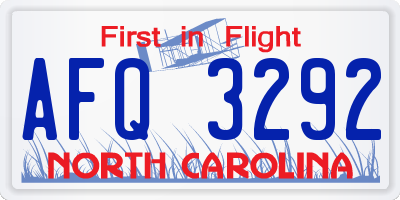 NC license plate AFQ3292