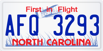 NC license plate AFQ3293