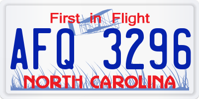 NC license plate AFQ3296