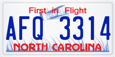 NC license plate AFQ3314
