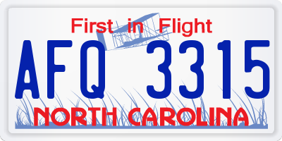 NC license plate AFQ3315