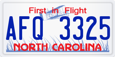 NC license plate AFQ3325