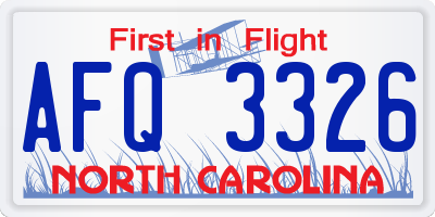 NC license plate AFQ3326