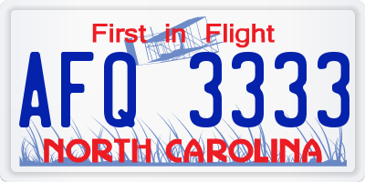 NC license plate AFQ3333