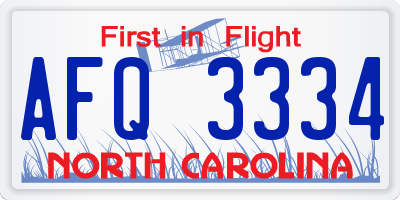 NC license plate AFQ3334