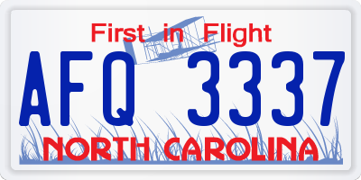 NC license plate AFQ3337