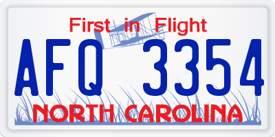 NC license plate AFQ3354