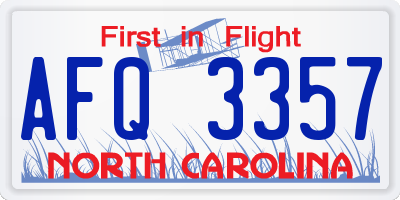 NC license plate AFQ3357