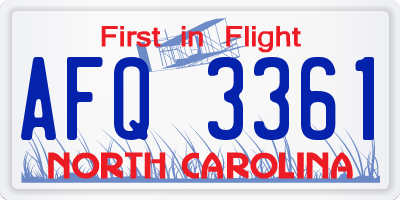 NC license plate AFQ3361