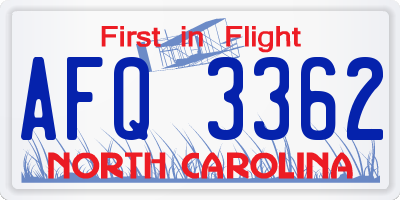 NC license plate AFQ3362