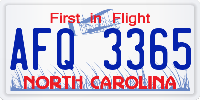 NC license plate AFQ3365