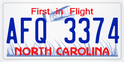 NC license plate AFQ3374