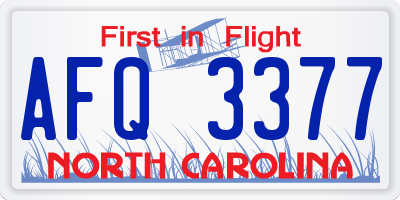 NC license plate AFQ3377