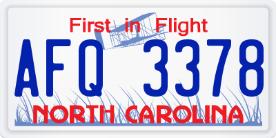 NC license plate AFQ3378