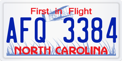 NC license plate AFQ3384