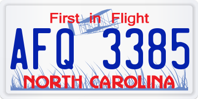 NC license plate AFQ3385