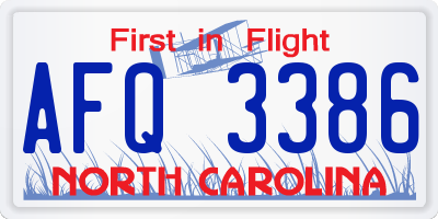 NC license plate AFQ3386