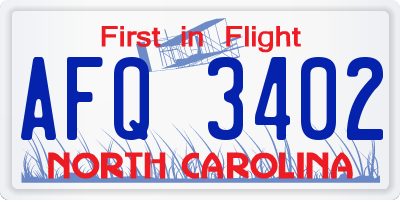 NC license plate AFQ3402