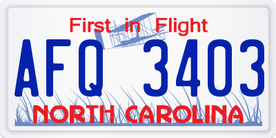 NC license plate AFQ3403