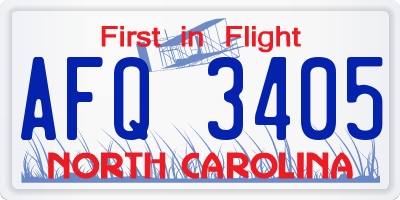 NC license plate AFQ3405