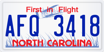 NC license plate AFQ3418
