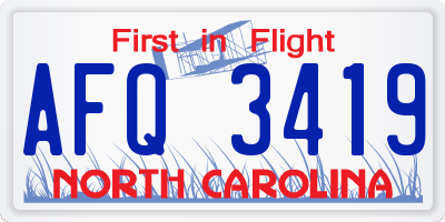 NC license plate AFQ3419