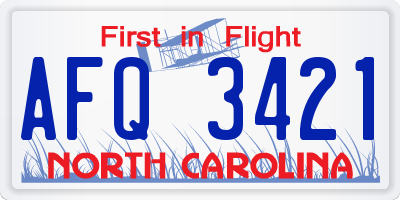 NC license plate AFQ3421
