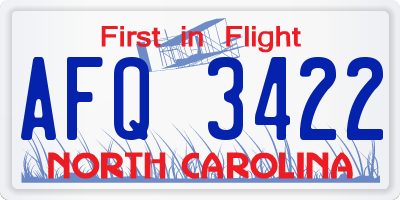 NC license plate AFQ3422