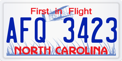 NC license plate AFQ3423