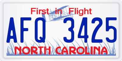 NC license plate AFQ3425