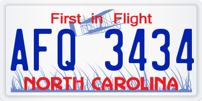 NC license plate AFQ3434