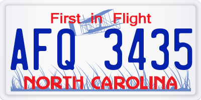 NC license plate AFQ3435