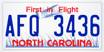 NC license plate AFQ3436