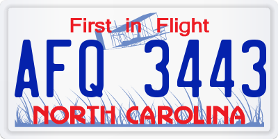 NC license plate AFQ3443