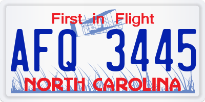 NC license plate AFQ3445
