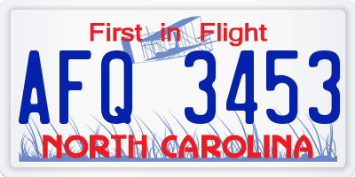 NC license plate AFQ3453