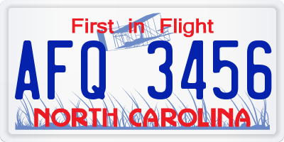 NC license plate AFQ3456