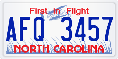 NC license plate AFQ3457
