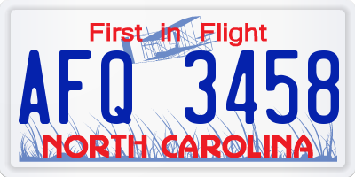 NC license plate AFQ3458
