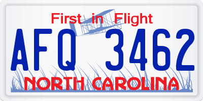 NC license plate AFQ3462