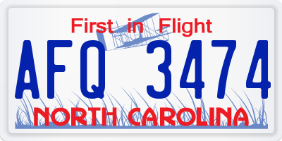 NC license plate AFQ3474