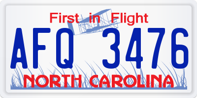 NC license plate AFQ3476